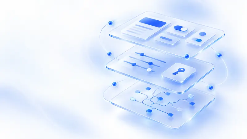 Illustration générée : trois plateaux de verre superposés, interface, réglages et structure du code.