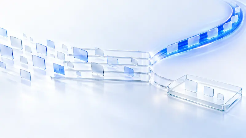 Illustration générée : des cartes de verre triées, les unes vers un flux bleu automatique, les autres vers un plateau à part.
